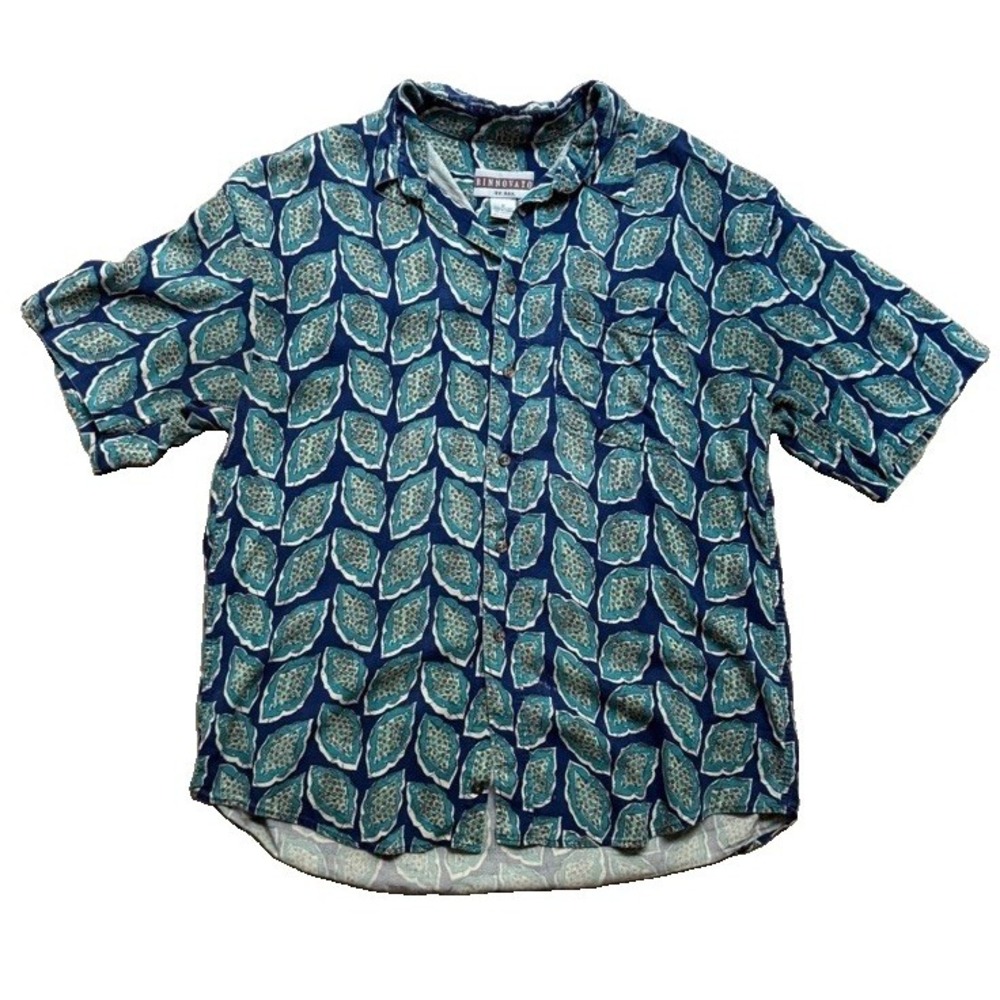 Vintage 90s Rinnovato by NAK Shirt Mens M 100% Rayon Abstract Leaf Print